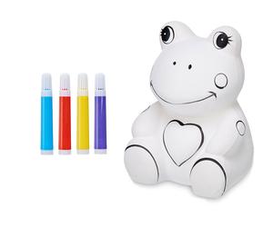 Pincello Tirelire Grenouille Céramique avec 4 Feutres 9 x 12 x 9 cm Blanc (Set de 24)