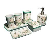 PINCHU Ensemble d'accessoires de Salle de Bain, Ensemble Salle de Bain Accessoire Comprenant Distributeur de Savon, 2 Gobelet de Rinçage, Porte-Brosse à Dents, Porte-Savon, Plateau Support Qtip