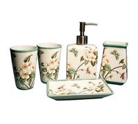 PINCHU Ensemble d'accessoires de Salle de Bain, Ensemble Salle de Bain Accessoire Comprenant Porte-Savon 2 Gobelet de Rinçage, Distributeur de Savon Porte-Brosse à Dents, pour Intérieur