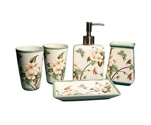PINCHU Ensemble d'accessoires de Salle de Bain, Ensemble Salle de Bain Accessoire Comprenant Porte-Savon 2 Gobelet de Rinçage, Distributeur de Savon Porte-Brosse à Dents, pour Intérieur