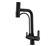 PINCHU Robinet Cuisine avec Douchette Extractible, Mitigeur Évier 4 Modes Jet 360°, Robinet Mitigeur Cuisine en Laiton Massif avec Sortie Eau Pure, Double Poignée Eau Chaude/Froide
