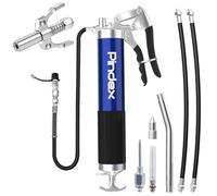 Pindex Pistolet Graisseur Pompe à Graisse Manuelle avec Raccord Rapide | avec Aiguille de graissage, Embout, 2 Tuyau Flexible de 45cm, 1 Tuyau Rigide, pour Cartouche 400g, pour Automobile, Tracteur