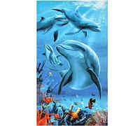 PING Serviette De Plage XXL Femme Microfibre Grande Draps De Bain 100x180cm pour Voyage Plage, Yoga,Piscine, Gym, Camping, Salle De Fitness, Sports - Séchage Rapide, Léger, Absorbent-Dauphins