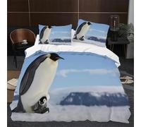 Pingouin Housse de Couette 140x200 Parures de Lit 1 Personne Imprimé 3D Microfibre Douce Animaux Sauvages Housses Couette avec 2 Taies d'oreiller et Fermeture Éclair k.4818