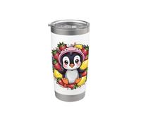 Pingouin kawaii aux fraises et citrons Gobelet isotherme en acier inoxydable double paroi
