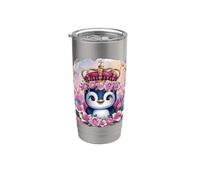Pingouin kawaii avec couronne, roses et lys Gobelet isotherme en acier inoxydable double paroi