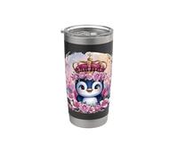 Pingouin kawaii avec couronne, roses et lys Gobelet isotherme en acier inoxydable double paroi