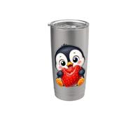 Pingouin mignon avec motif de fraises d'été Gobelet isotherme en acier inoxydable double paroi