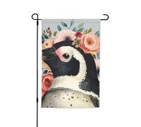 Pingouin portant des fleurs imprimées drapeaux de jardin 30,5 x 45,7 cm double face, drapeau de printemps, drapeau d'été, drapeaux saisonniers pour pelouse, porche, décoration de terrasse