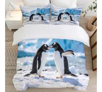 Pingouins Housse de Couette 140x200 Parures de Lit 1 Personne Imprimé 3D Microfibre Douce Animaux Sauvages Housses Couette avec 2 Taies d'oreiller et Fermeture Éclair l.544