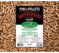PINI Granulés de bois dur ? 2 BBQ Chêne 1,5 kg pour griller, fumer, fumer et four à pizza Marron
