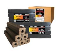 PINI Kay Briquettes de bois de chêne 23 cm de long carrées avec trou de tirage 15 kg Briquettes de bois dur Bois briquettes Chêne Cheminée Poêle Feux à l'extérieur Barbecue