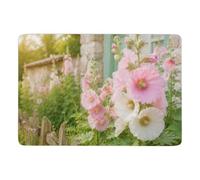 Pink and White Hollyhocks in Bloom Tapis 150 x 100 cm, Doux et Antidérapant | Tapis de chambre avec poils courts; se place facilement près du lit ou du canapé; pour chambre et salon
