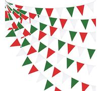 Pink Blume 10M/32Ft Rouge Vert Blanc Décorations De Fête Fanion Guirlande Noël Rouge et Vert Banderoles Drapeau Tissu Triangle pour Réveillon de Noël nouvel An Mariage Anniversaire Festivals Fête Déco