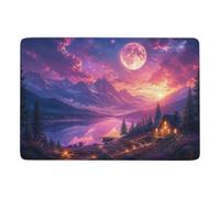 Pink Moon Over Mountain Lake Tapis 150 x 100 cm, Doux et Antidérapant | Tapis intérieur doux : ajoute une touche douce et décorative; avec impression par transfert thermique; pour chambre