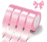 Pink Satin Ribbon 4 Rolls x 1 Inch Pink Wide Satin Fabric Ribbon for Gift Packaging, Christmas, Wedding, Flower Bouquet, Holiday Party, Invitation