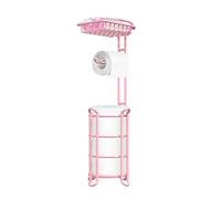 Pink Toilet Paper Holder Stand Tissue Holder for Bathroom Floor Standing Toilet Roll Dispenser Storage 4 Reserve Mega Rolls, Phone, Wipes, Bronze, 6.5 * 24"
