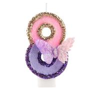 Pink Violet Bougie Numéro d'Anniversaire 8 ans,3D Violet Papillon Bougies Anniversaire,Décorations de Anniversaires pour pour Filles Gâteaux La fête