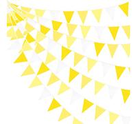 pinkblume 10M/32Ft Jaune Blanc Fanion Bannière Tissu Triangle Drapeau Bunting Guirlande pour Abeille Tournesol Mariage Anniversaire Baby Shower Anniversaire Citron Thème Suspendu Festivals Décor