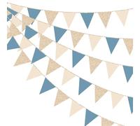pinkblume 30Ft Bleu Beige Champagne Doré à Paillettes Papier Fanion Bannière Guirlande Décoration de fête Gris Bleu Beige Drapeau Banderole pour Anniversaire Baptême EVJF Mariage Diplôme Nautique Déco