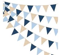 pinkblume 30Ft Bleu Marine Champagne Doré à Paillettes Papier Fanion Bannière Guirlande Décoration de fête Champagne Or Gris Bleu Drapeau Banderole pour Diplôme Anniversaire Mariage EVJF Nautique Déco