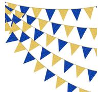 pinkblume 30Ft Bleu Marine Or à Paillettes Papier Fanion Bannière Guirlande Décoration de fête Bleu Roi Doré suspendue triangulaire Drapeau pour Diplômes Anniversaire Mariage EVJF Nautique Fiesta deco