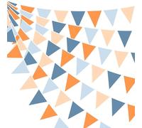pinkblume 32Ft Bleu Orange Fanion Guirlande Bannière Drapeau Décoration de Fête Rétro Morandi Orange Bleue Tissu Triangle Banderole pour Mariage Anniversaire Thème Espace Bapteme Extérieur Jardin Déco