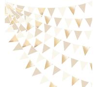 pinkblume 32Ft Champagne Dorée Beige Fanion Guirlande Bannière Décoration de Fête Champagne Or Tissu Métallique Drapeau Banderole pour Anniversaire Bapteme Mariage Thé EVJF Diplômes Noël Festival Déco