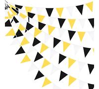 pinkblume 32Ft Jaune Noir Blanc Fanion Bannière Tissu Triangle Drapeau Bunting Guirlande pour Bee Party Mariage Anniversaire Baby Shower Anniversaire Maison Pépinière Suspendus Festivals Décoration