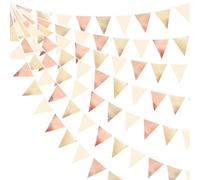 pinkblume 32Ft Rose Champagne Dorée Beige Fanion Guirlande Bannière Décoration de Fête Rétro Or Rose Or Champagne Beige Tissu Drapeau Banderole pour Fille Anniversaire Bapteme Mariage Thé EVJF Décor