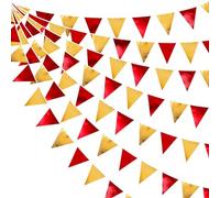 pinkblume 32Ft Rouge Or Tissu Métallique Fanion Bannière Drapeau Guirlande Banderoles Décoration de fête pour Anniversaire Bapteme Mariage EVJF Diplôme Noël Nouvel an Extérieur Camping fête Decor