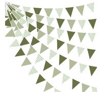 pinkblume 32Ft Sauge Vichy Guirlande Bannière Fanion Décoration de Fête Vert Olive Verte Sauge À Carreaux Tissu Triangle Drapeau Banderole pour Anniversaire Baptême Mariage Safari Noël Golf Thème Déco