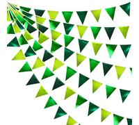 pinkblume 32Ft Vert Ombré Tissu Métallique Fanions Guirlande Bannière Triangle Banderole Drapeau Décoration de Fête pour Anniversaire Bapteme Mariage EVJF Diplômes Retraite Printemps Été Saint-Patrick