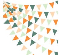 pinkblume 32Ft Vert Sauge Orange Fanion Guirlande Bannière Drapeau Décoration de Fête Rétro Orange Vert Tissu Triangle Banderole pour Anniversaire Révélation Sexe Bapteme Mariage Extérieur Jardin Déco