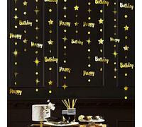 pinkblume Or Anniversaire Happy Birthday Décorations Guirlande Papier Scintillant étoile Cercle Point Bannière Streamer pour Filles Garçon Femmes Hommes dorées Joyeux Anniversaire Fourniture de Fête
