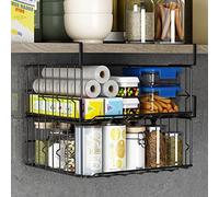 Pinkgarden Organisateur sous le panier d'armoire, 2 paquets d'étagères pliantes en treillis métallique, peu encombrant, robuste et durable, aucun montage requis (noir 2 pièces)