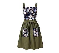Pinknoke Robe tablier vintage pour femme avec poches, tablier de chef à motif floral mignon pour cuisine, pâtisserie, jardinage, vert olive, Medium