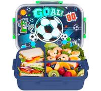 PinkSheep Bento Boîtes à lunch pour enfants, 1200 ml, sans BPA, anti-fuite, récipient alimentaire avec 3 compartiments, retour aux élèves de l'école, garçons et filles (football)