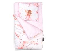 PinkZebra Mini sac de couchage double face, ensemble 2 pièces pour petit lit, literie en coton, pour mini lit, avec oreiller et fermeture éclair, fée rose