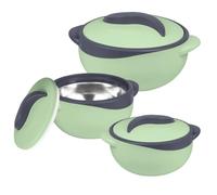 Pinnacle Lot de 3 cocottes isothermes avec couvercle 2,6/1,5/1 l - Réchauffeur de nourriture/refroidisseur - Bol de service thermique pour soupe/salade - Récipient à aliments chauds en acier