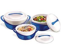Pinnacle-Lot de 3 grandes assiettes à soupe et saladier avec couvercle Set (Bleu)