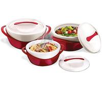 Pinnacle Thermoware, Lot de 3 cocottes - Grand bol à soupe et salade - Bol de service isotherme avec couvercle - Excellent bol pour les vacances, les dîners et les fêtes - Rouge