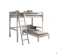 Vipack Lit mezzanine d'angle Pino2 - Couchages 140x200/90x200 cm, sommier à lattes, laqué blanc