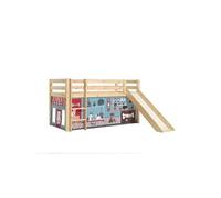 PINO Lit Compact avec Toboggan Pin Massif Nature + Rideau en 4 parties Animalerie