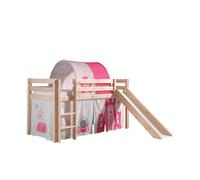 Lit de jeu Vipack Pino incl. toboggan, surface de couchage 90x200 cm avec set textile rideau et tunnel "Princes