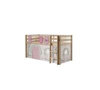 PINO Lit Compact Pin Massif Naturel + Rideau de lit BIRDY + 3 Pochettes Birdy