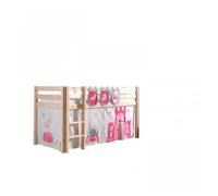 Vipack Lit de jeu Pino Pin massif naturel 90x200 cm Rideau + 3 pochettes Princesse