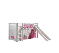 PINO Lit mezzanine avec toboggan pin massif Blanc + Little princess