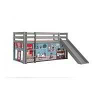 PINO Lit mezzanine avec toboggan pin massif Gris animalerie