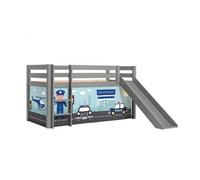 PINO Lit mezzanine avec toboggan pin massif Gris Police